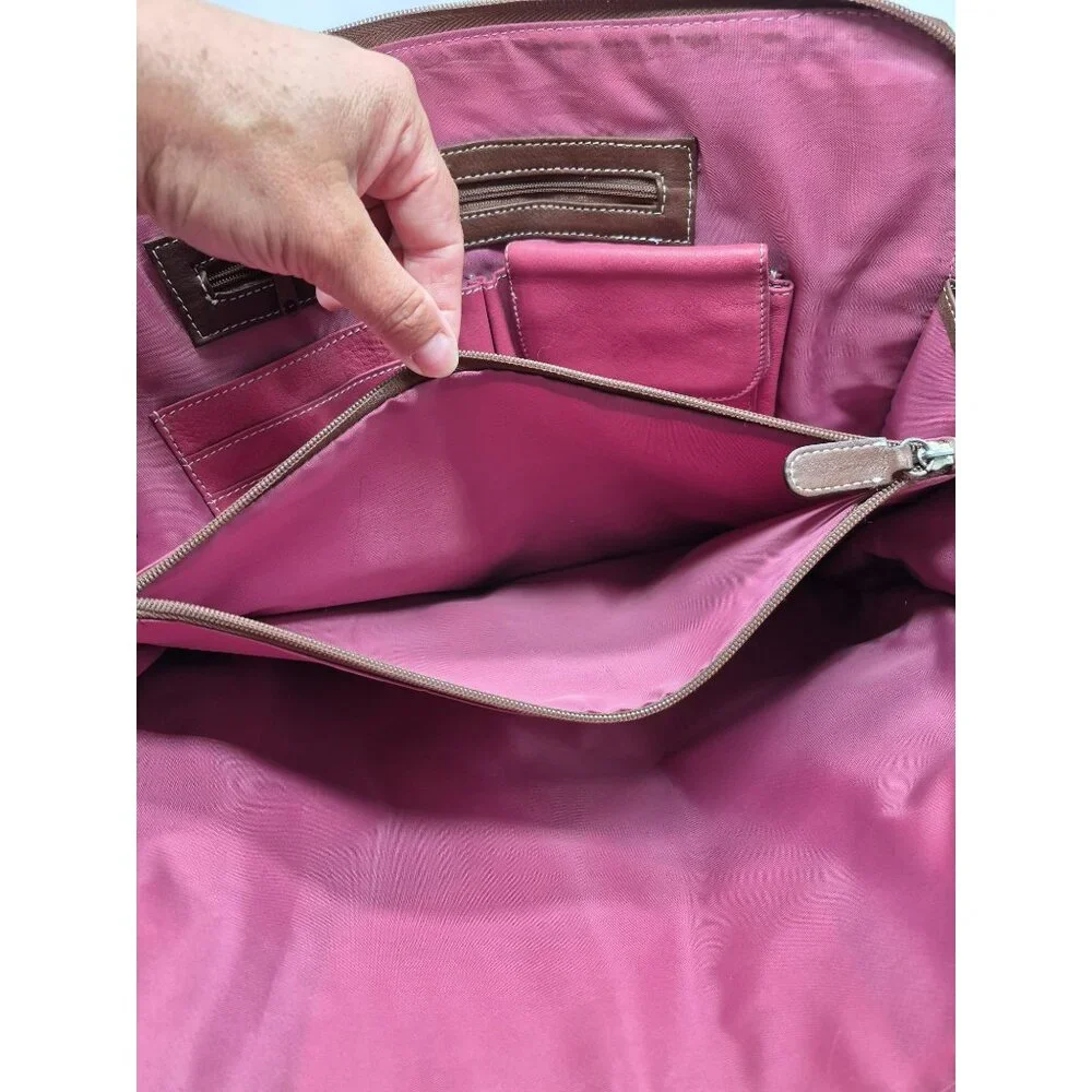 Wilsons Leather Pelke Studio Laptop Tote Bag Pink & Brown Shoulder Straps Work